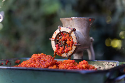 Close-up of fruits on barbecue grill