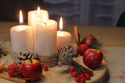 Close-up of christmas decorations on table