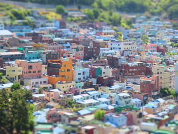 High angle view of buildings in city