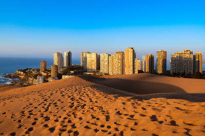 View of buildings in concon from the sand dunes, valparaiso region, chile