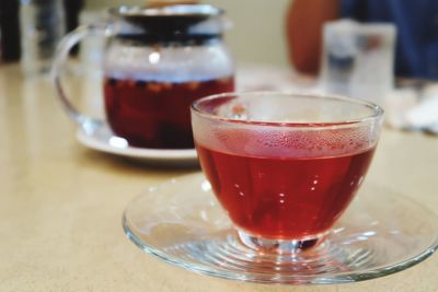 Close-up of drink in glass on table