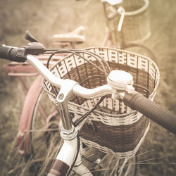 High angle view of bicycle in basket