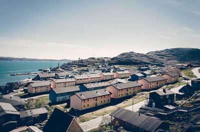 High angle view of townscape against sky