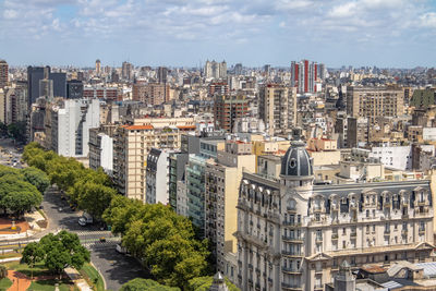 High angle view of buildings in city