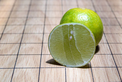 High angle view of lemon on table