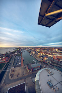 High angle view of city street against sky