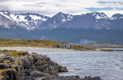 Scenic view of snowcapped mountains against sky