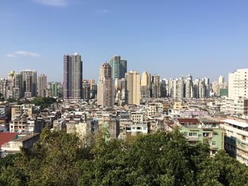 Cityscape against clear sky