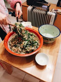 High angle view of person preparing food