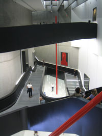 High angle view of people on escalator