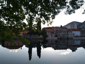 Reflection of buildings in lake