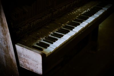 High angle view of piano keys