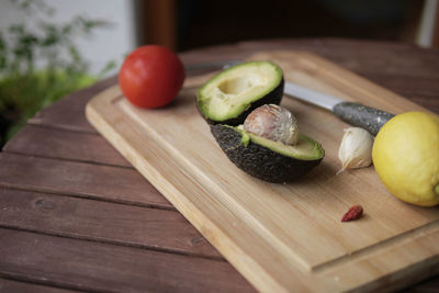 Close-up of fruits on cutting board