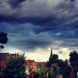 Low angle view of building against cloudy sky