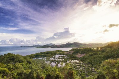 Scenic view of landscape against sky. sari ringgung beach, lampung, indonesia
