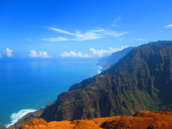 Scenic view of mountains against cloudy sky