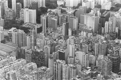 High angle view of modern buildings in city