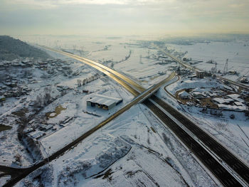 High angle view of cityscape against sky