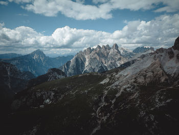 Scenic view of mountains against cloudy sky