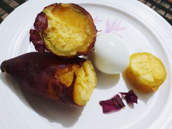 High angle view of breakfast in plate