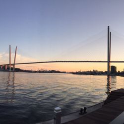 Bridge over river at sunset