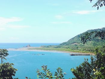 Scenic view of bay against sky