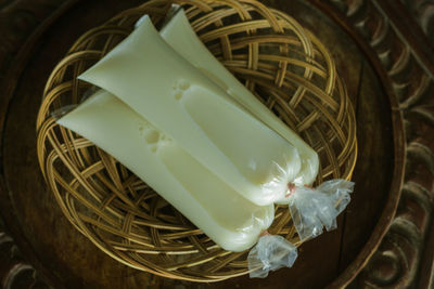 High angle view of a bread in a container