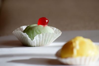 Close-up of dessert in plate on table