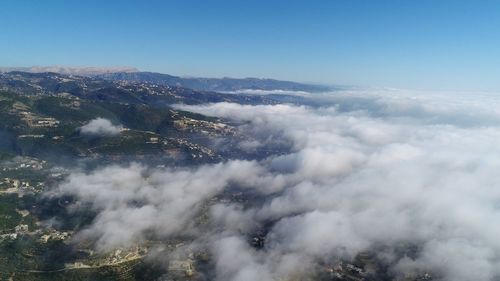 High angle view of mountains against sky