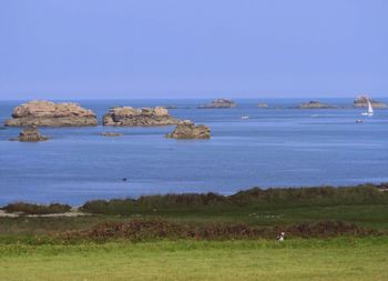 Scenic view of sea against clear sky