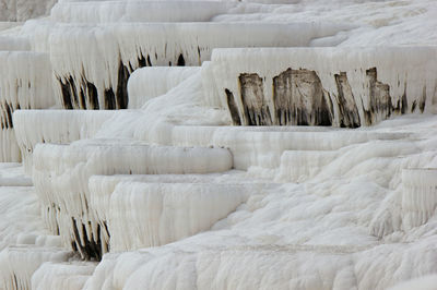High angle view of icicles in snow