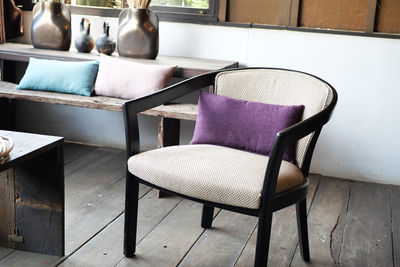 High angle view of empty chairs on table at home