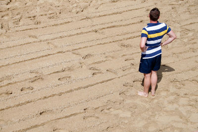 High angle view of man on beach