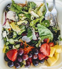 High angle view of chopped vegetables in bowl