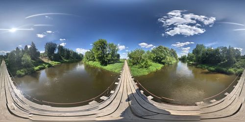 Panoramic shot of river amidst trees against sky