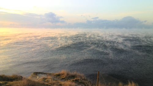 Aerial view of landscape against sky during sunset