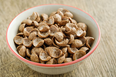High angle view of chocolate in bowl on table