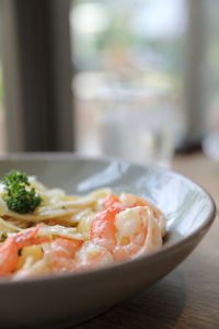 Close-up of meal served in bowl on table