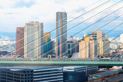 Low angle view of modern buildings against sky