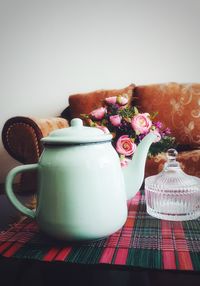 High angle view of cake and coffee on table