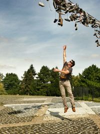 Woman jumping in mid-air