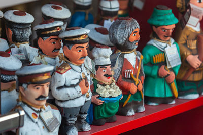 High angle view of stuffed toy at market stall