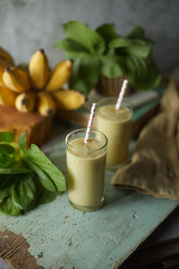 Close-up of drink served on table