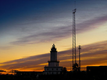 Low angle view of silhouette building against sky during sunset