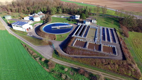 High angle view of green landscape