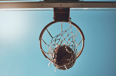 Low angle view of basketball hoop against clear sky