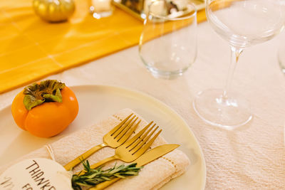 High angle view of food on table