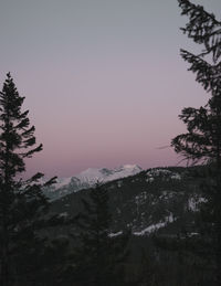 Scenic view of snowcapped mountains against clear sky