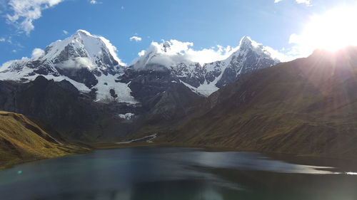 Scenic view of snowcapped mountains against sky