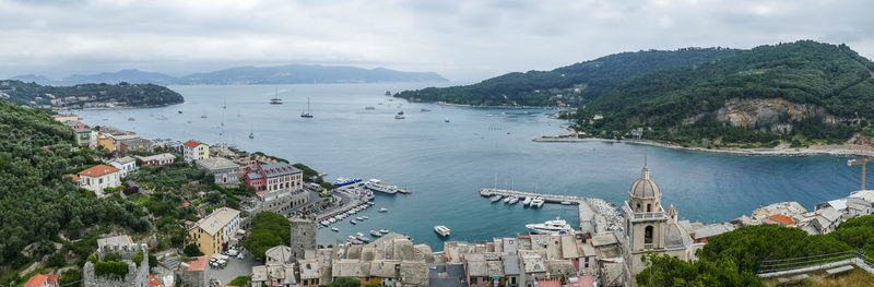 Panoramic aerial view of portovenere in cinque terre